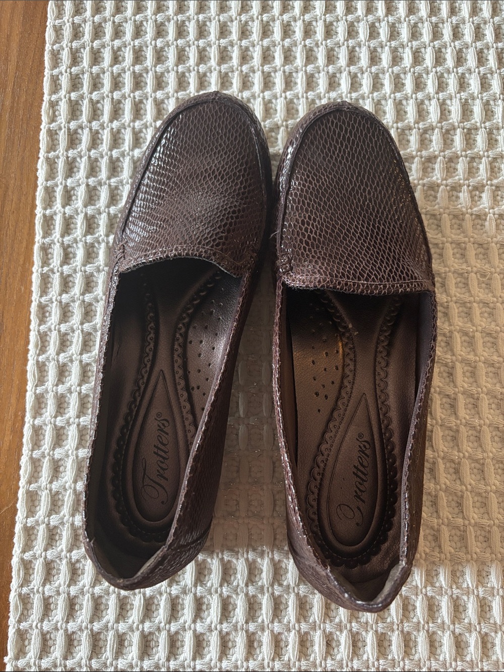 Trotters Dark Brown Textured Slip-On Loafers